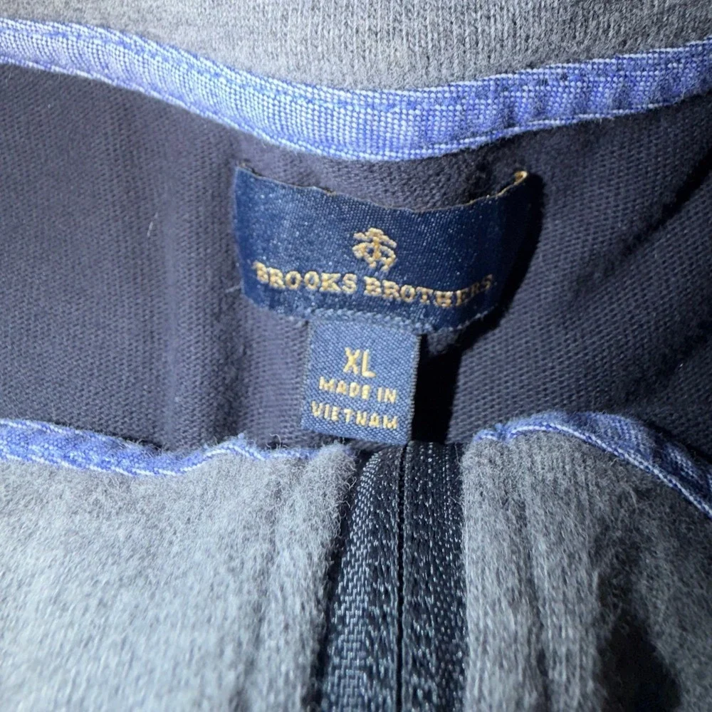 Brooks Brothers Mens XL Navy Blue Cotton Quarter Zip Mock Neck Pullover Sweater